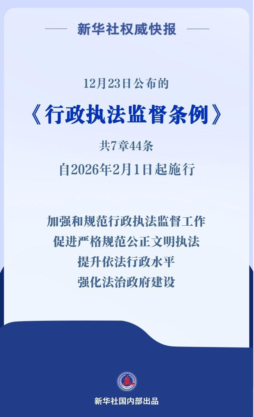 2026年2月1日起施行  《行政执法监督条例》